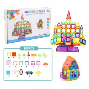 Mainan anak edukasi - magnetic tiles building - mainan magnet blocks - balok magnet 106 pcs